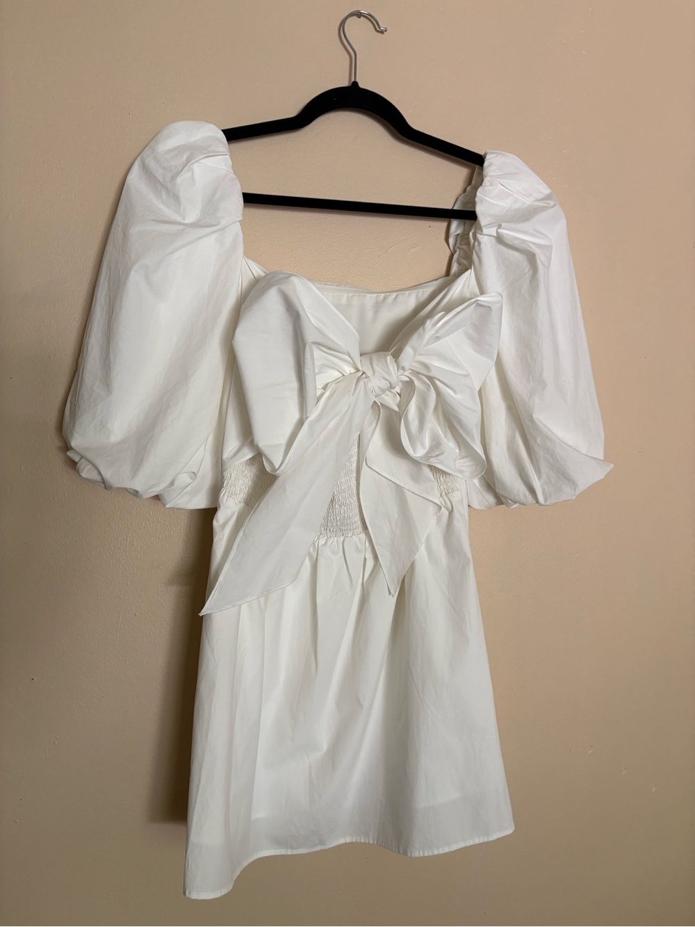 Free People x Mare Mare Bella White Puff Sleeve Bow Mini Dress XS NWT - Picture 4 of 16